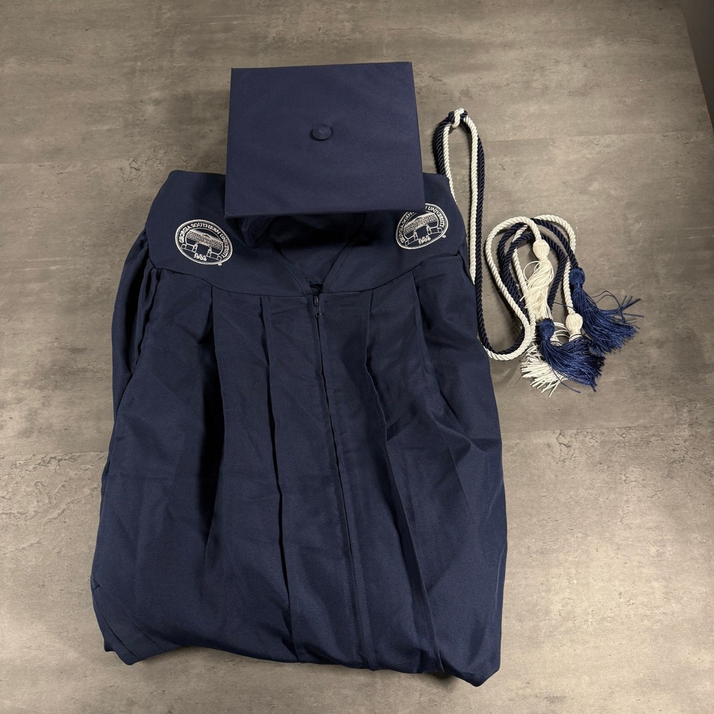 Georgia Southern Graduation Gown Set 5'0-5"4" Navy Blue Herff Jones EUC